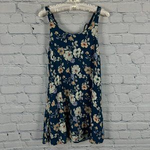 Forever 21 Women's Lace Back Floral Print A-Line‎ Mini Dress, Size Small, Teal